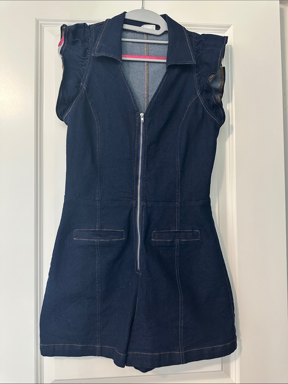 Denim Zip-Front Romper